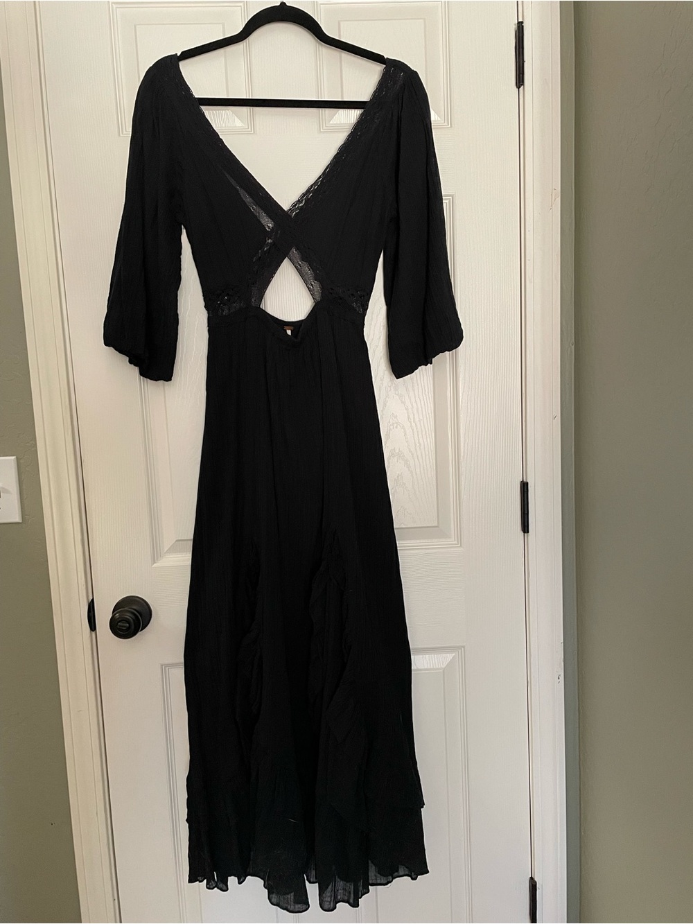 Free People Black V‑Neck Midi Dress with Crisscross Open Back - Picture 1 of 5